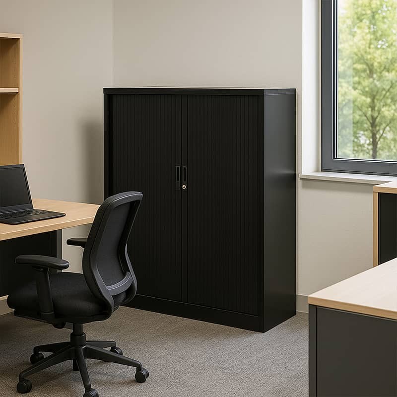 Armoire basse portes rideaux akaze