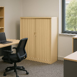 Armoire basse portes rideaux akaze